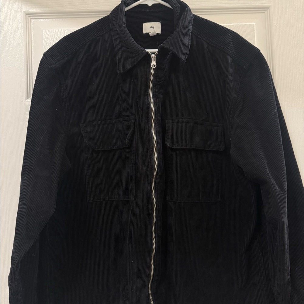 H&M Black Corduroy Zip Shirt Jacket